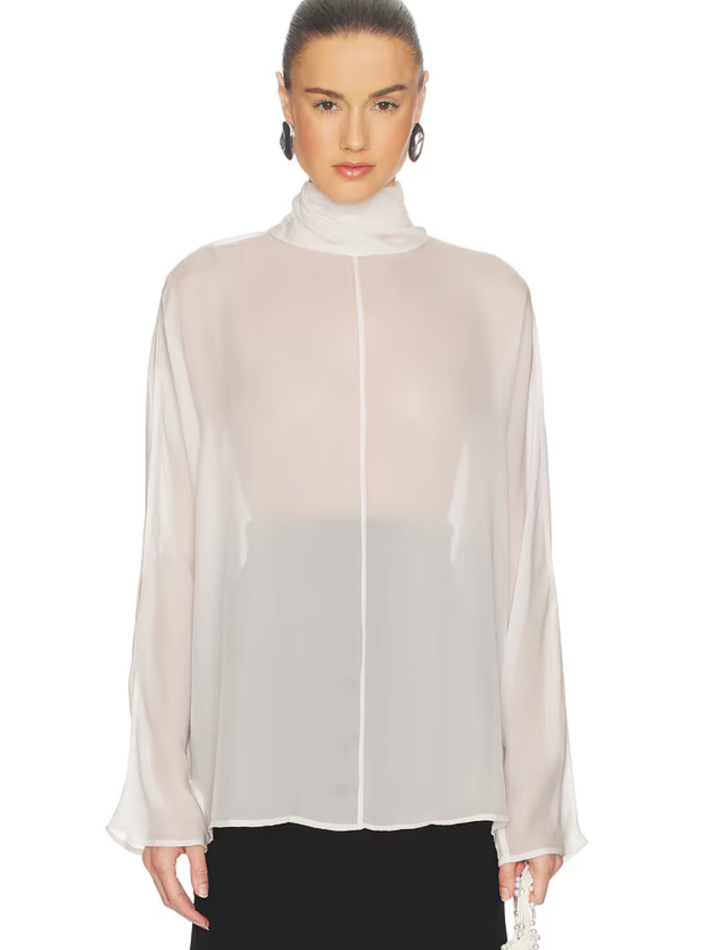 Helsa Dolman Popover Top Cupro Ivory Sheer High-Neck White Blouse Fwrd Revolve S